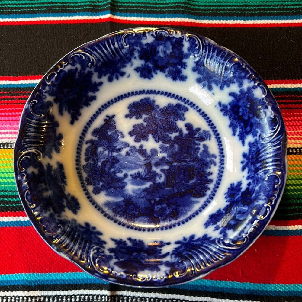 Antique Wm. Adams & Co. "Fairy Villas" Flow Blue 10 Inch Round Bowl